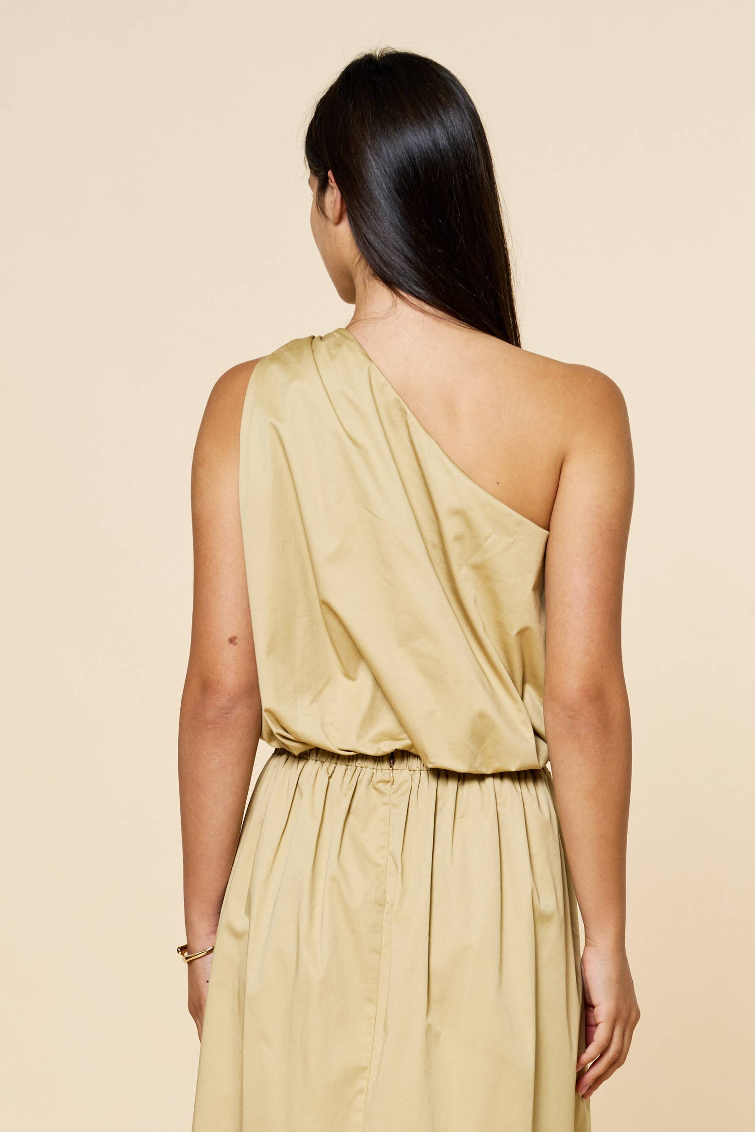 One Shoulder Bubble Top & skirt W/Gold Leaf Detail
