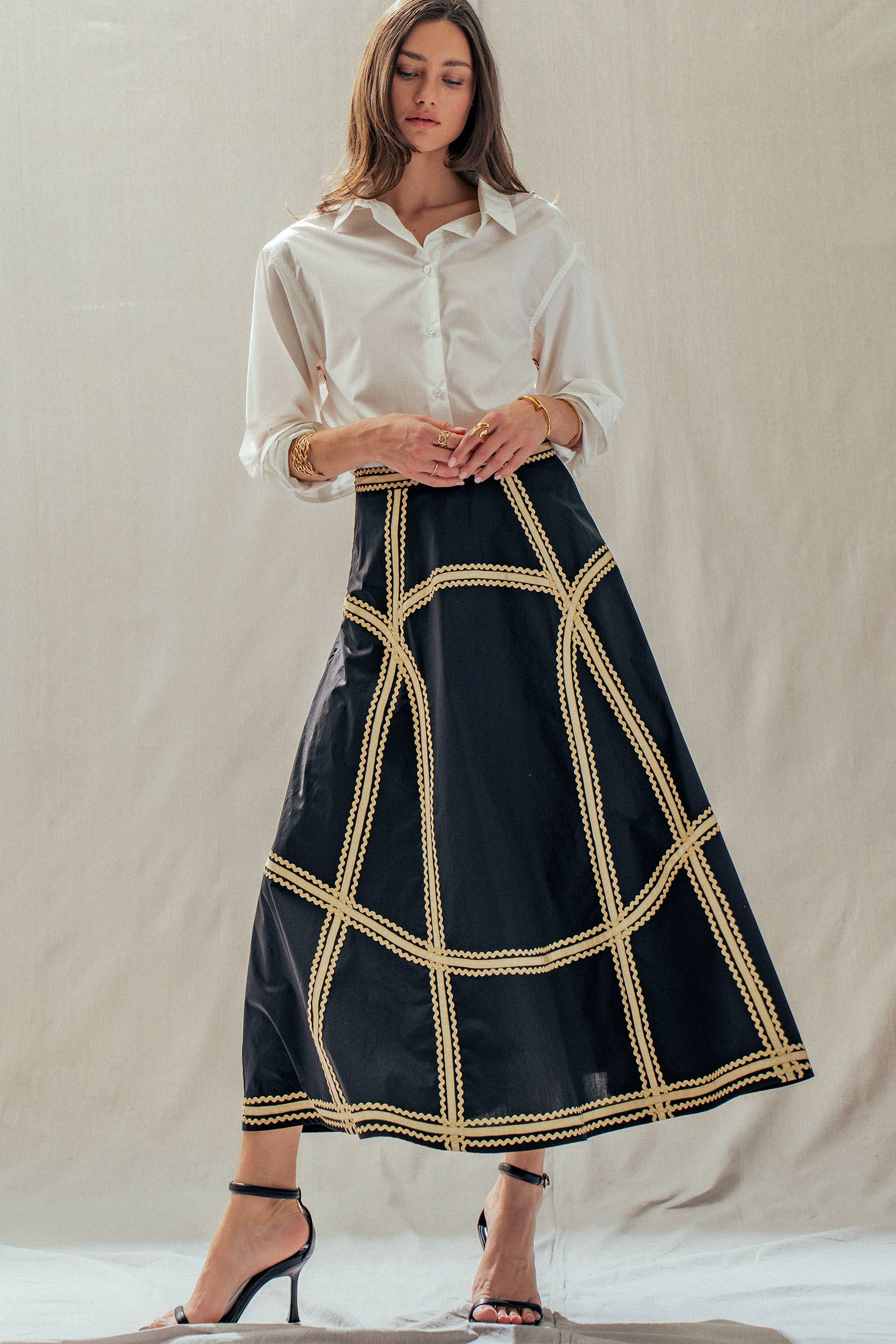 Contrast Trim A-Line Skirt