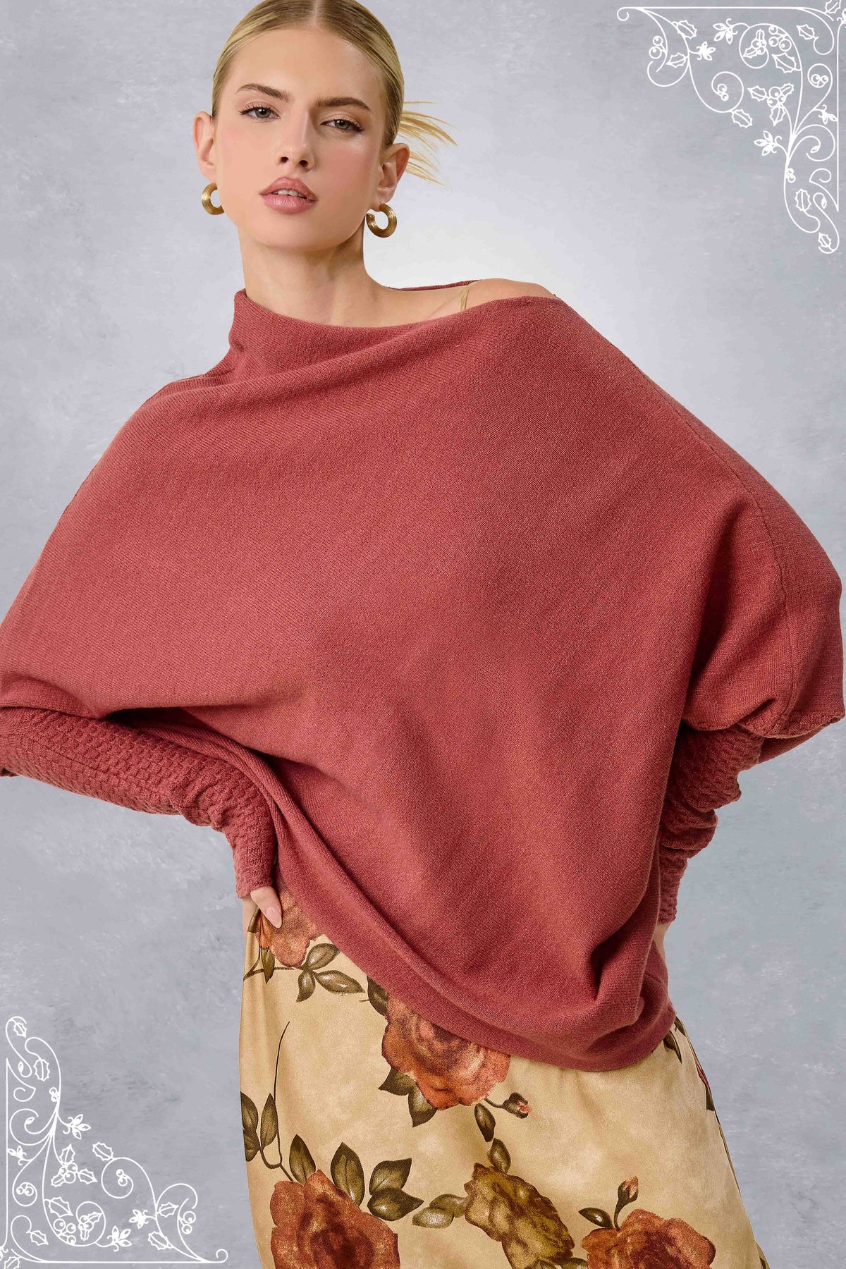 JES3621-Asymmetrical Off-Shoulder Sweater Fall Christmas
