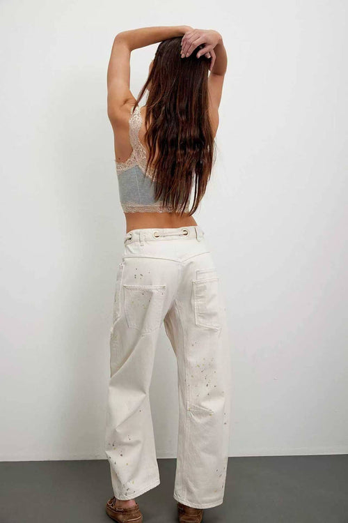Braided drawstring patchwork barrel jeans