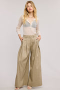 Trendy Low Waist  Wide Leg Pleated Trouser Pants