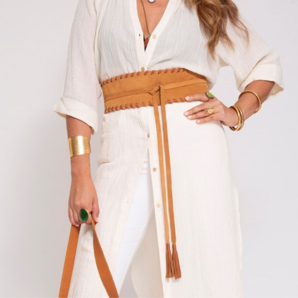 Suede wrap belt boho style-Brown