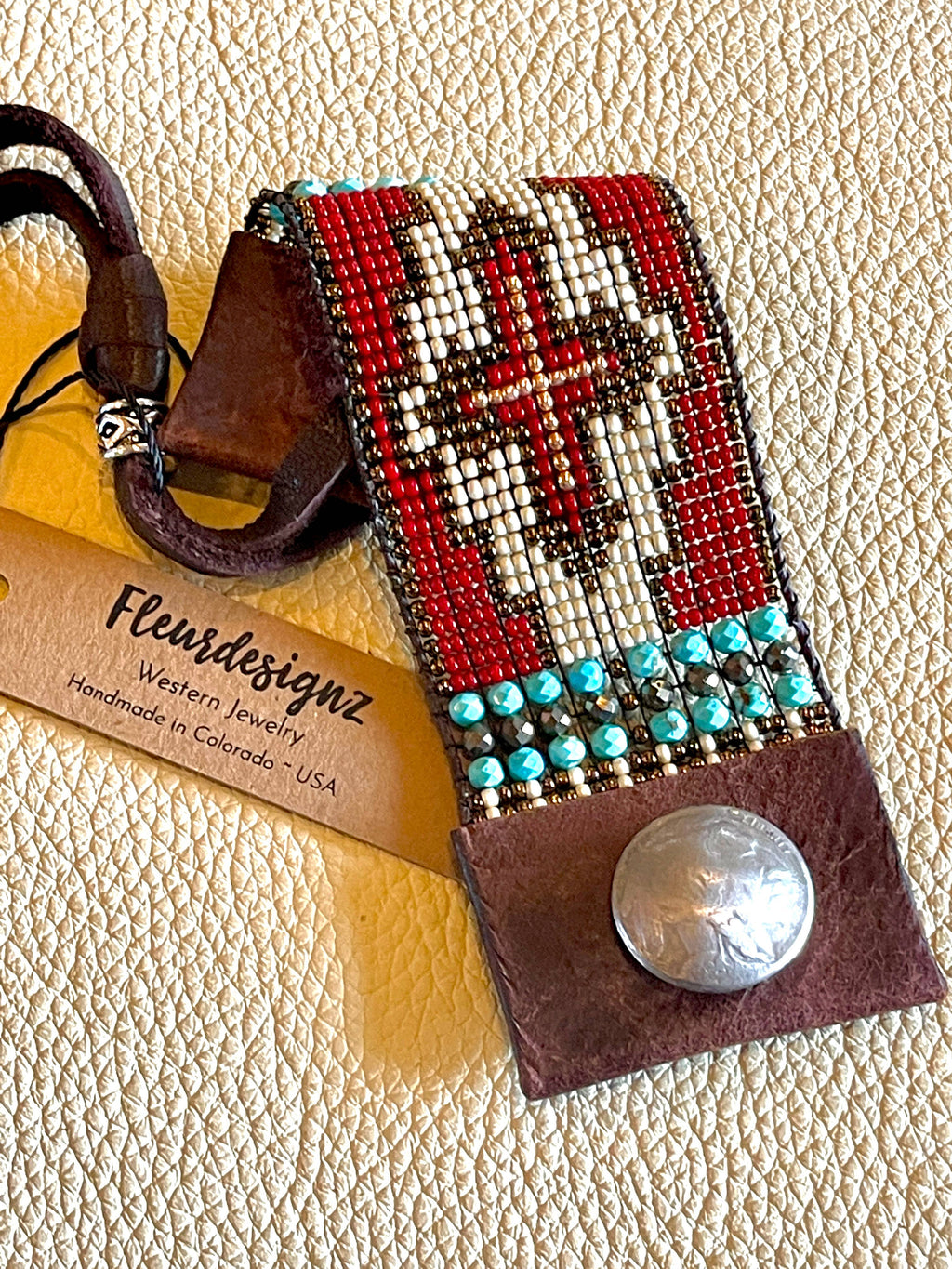 Western Beaded Leather Cuff Bracelet