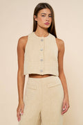 Sleeveless Tweed Cropped Top & Wide Leg Pants Set