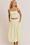 TOP AND BUBBLE HEM MIDI SKIRT (BLUE AND WHITE)