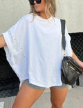 Roll Up Sleeve Studded Oversized Tee