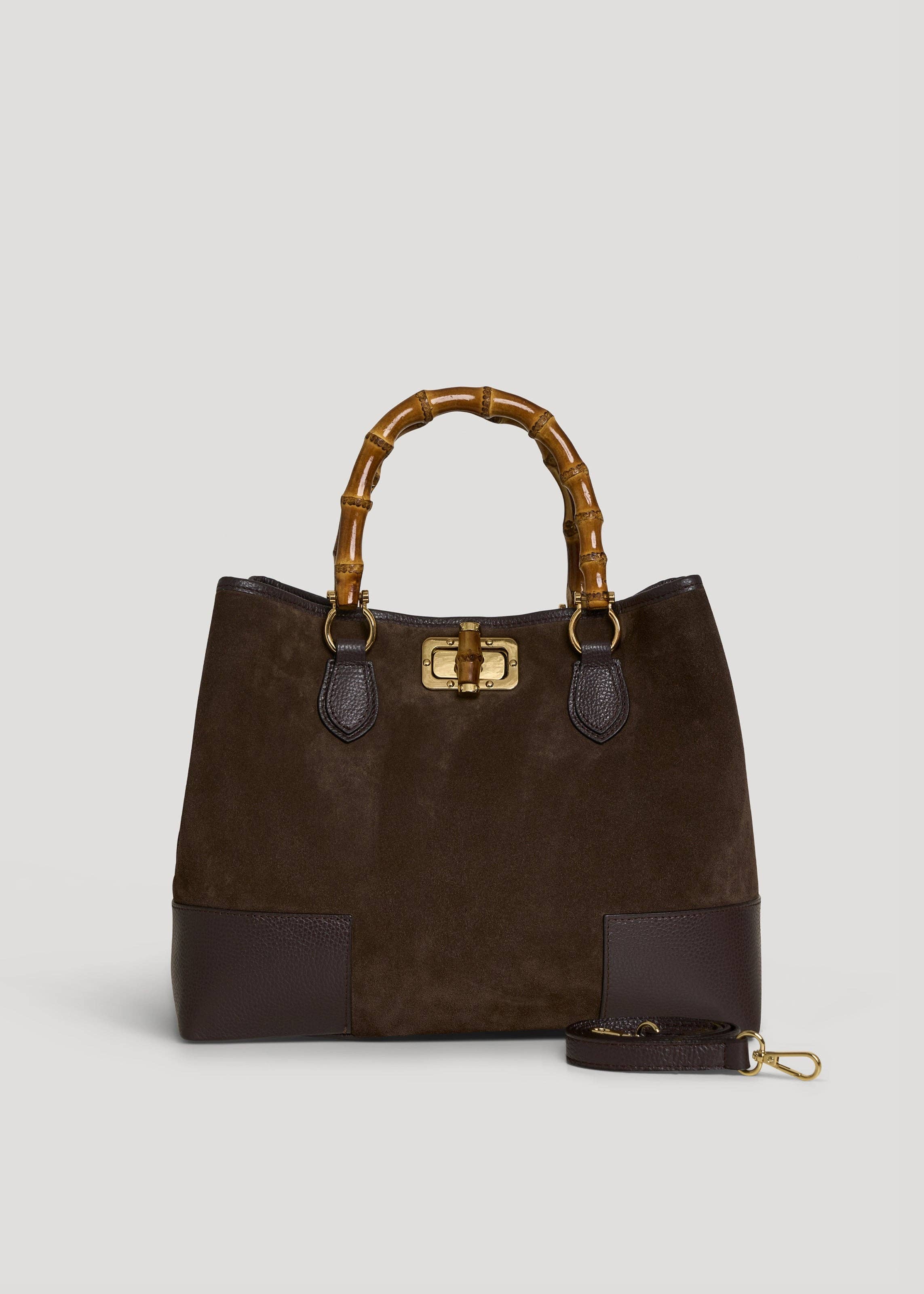 Bamboo Babe Bag in Dark Brown Suede and Leather