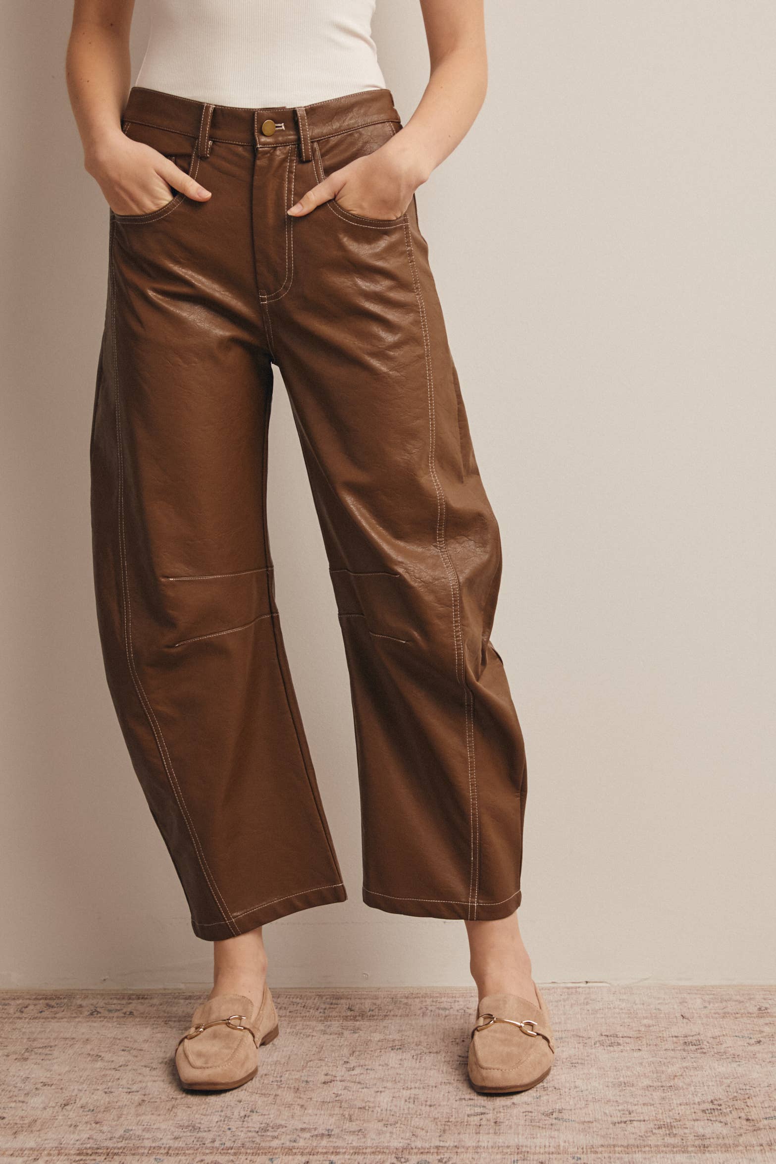 Faux Leather Wide-Leg Pants