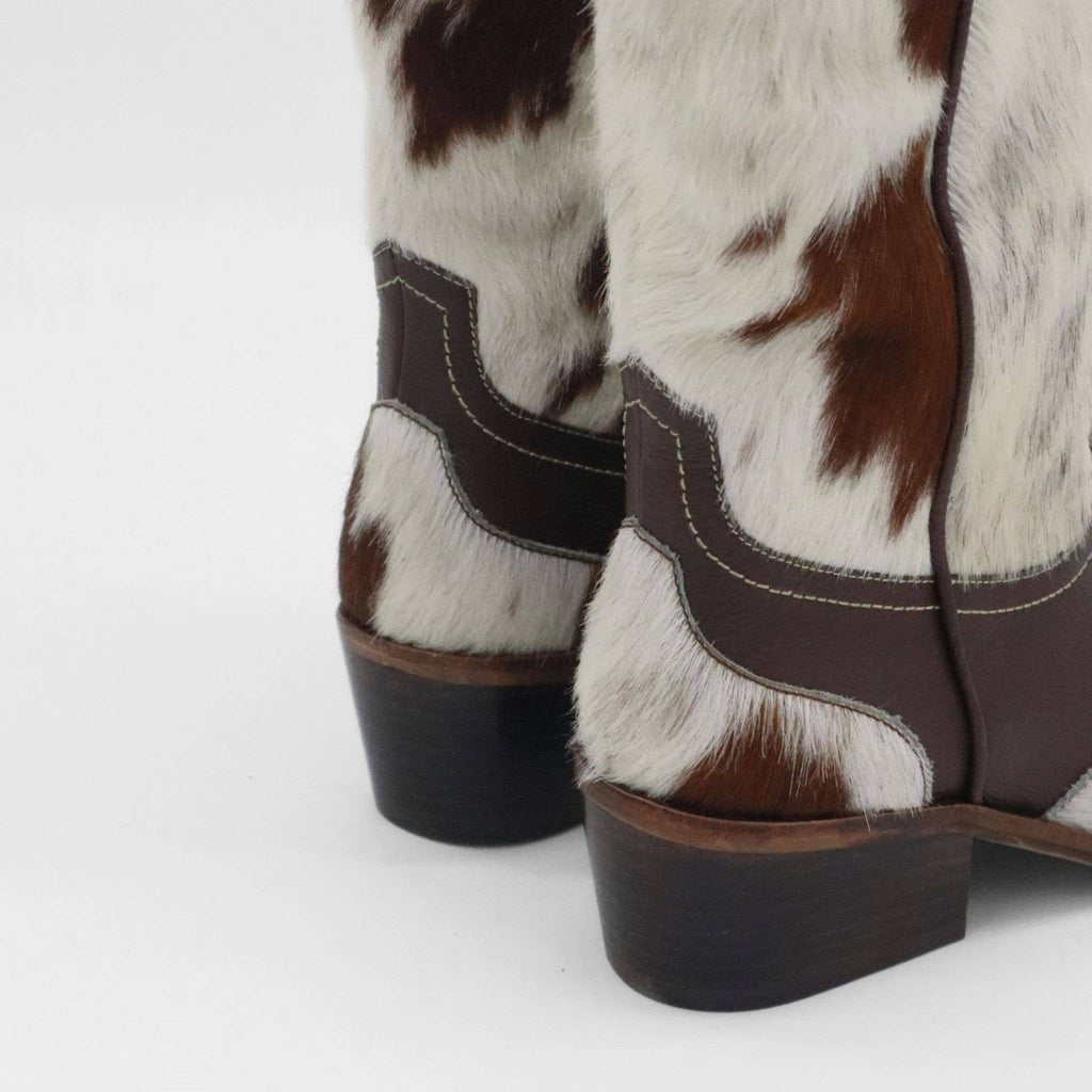 Nirvana Western Cowboy Women's Boots in White/Brown Leather