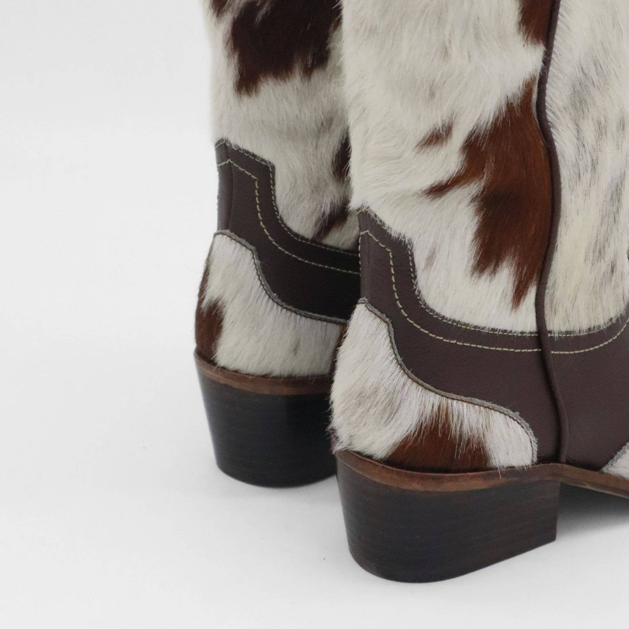 Nirvana Western Cowboy Women's Boots in White/Brown Leather