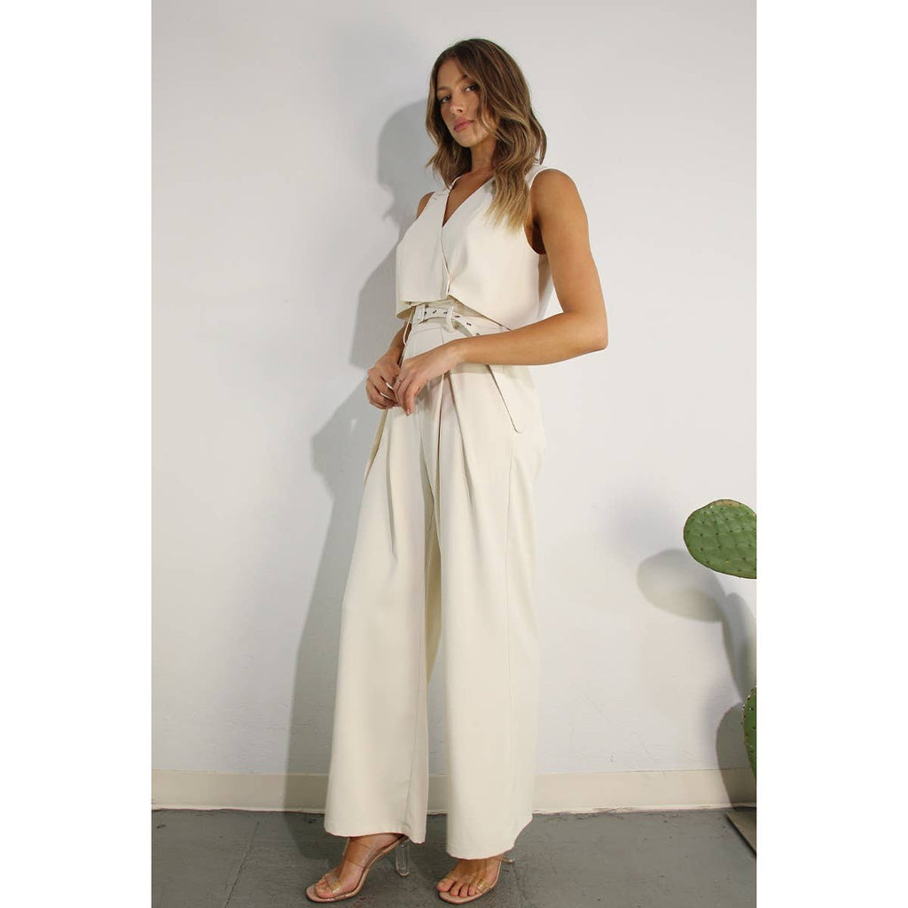 CROP VEST JACKET AND PANTS SET