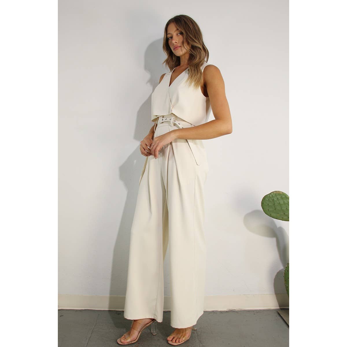 CROP VEST JACKET AND PANTS SET