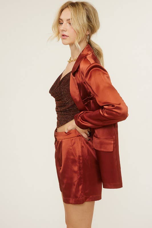 Satin Blazer and Shorts Matching Set