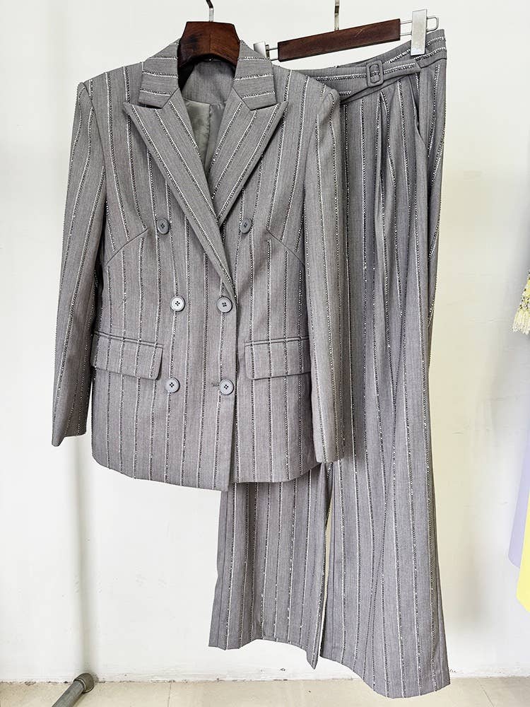 Grey Handmade Hot Diamond Double-Breasted Suit