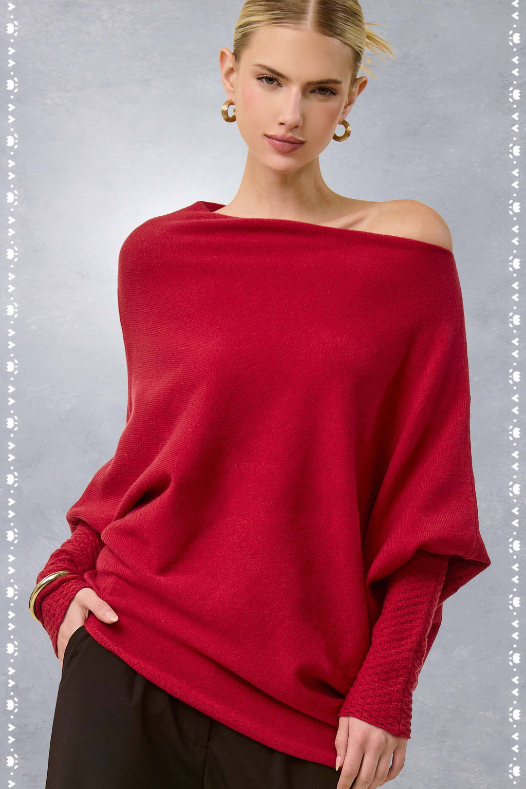 JES3621-Asymmetrical Off-Shoulder Sweater Fall Christmas