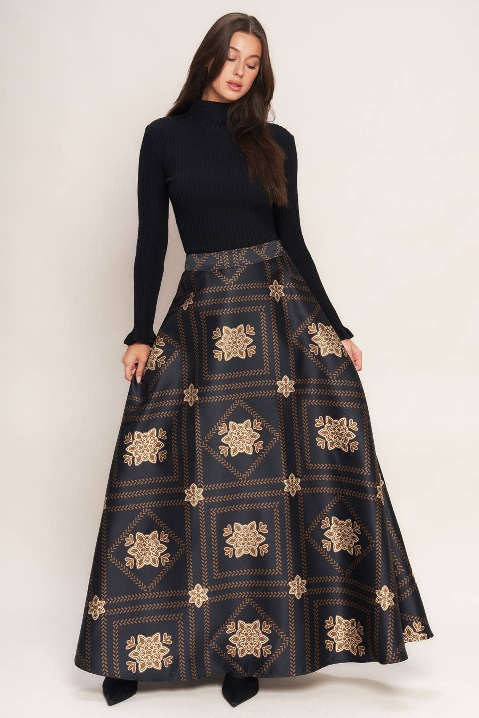 Printed Woven Maxi Circle Skirt
