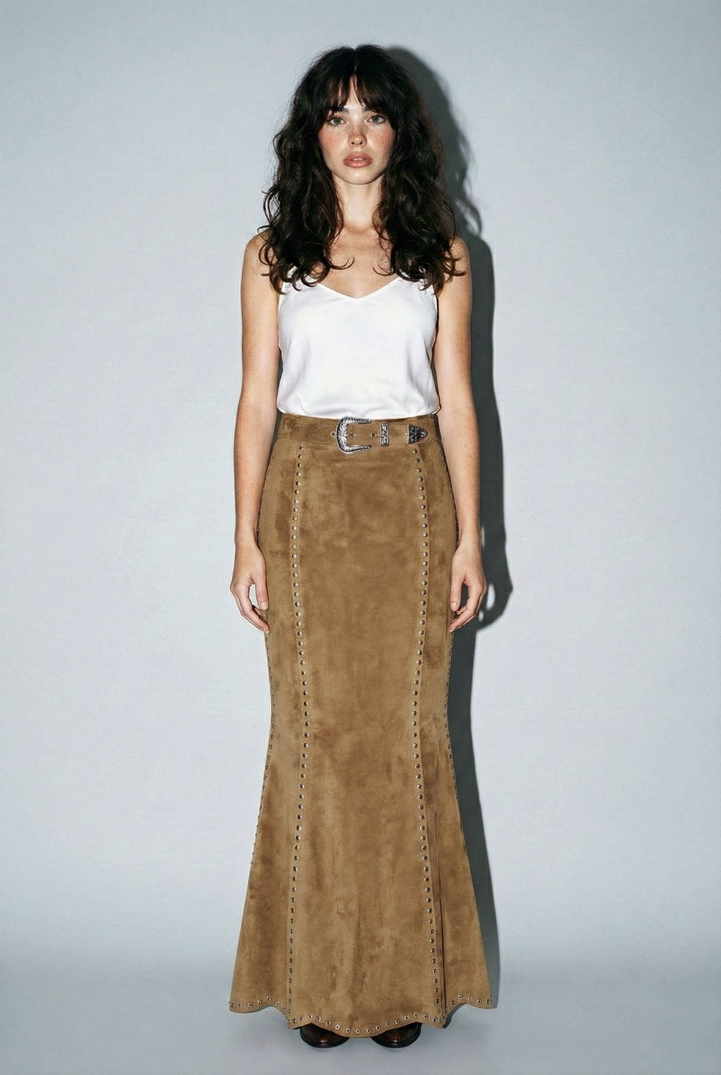 Suede Studded Maxi Skirt