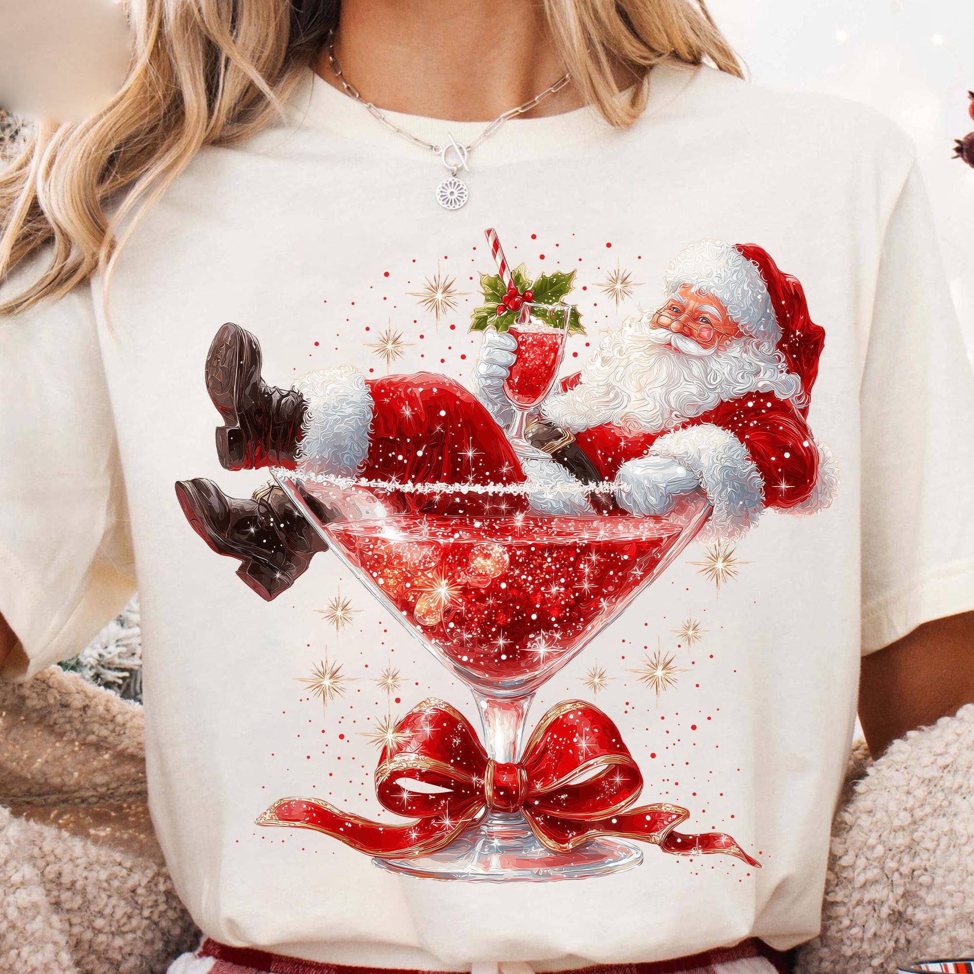 Retro Santa Claus Martini T-Shirt