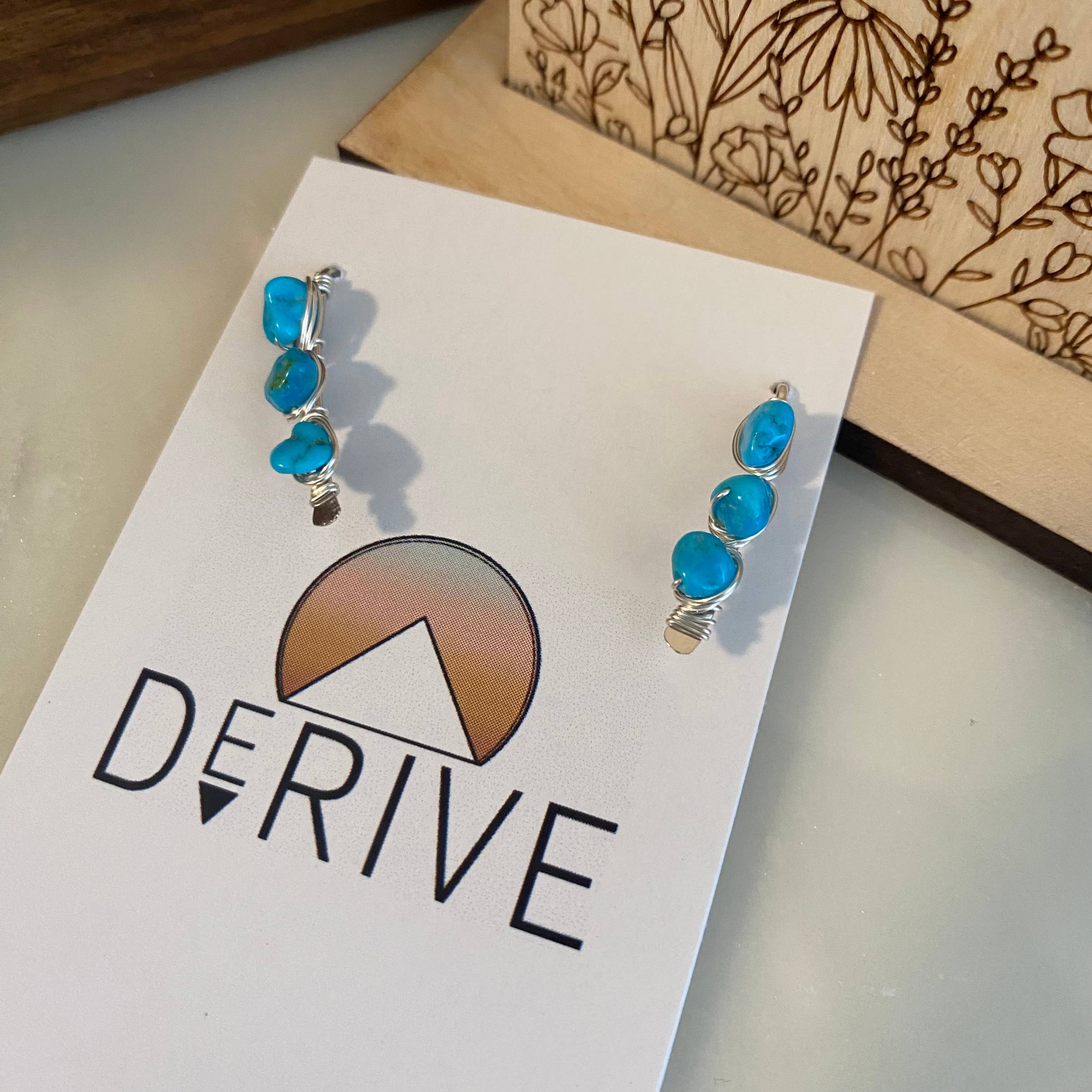 Kingman Turquoise Ear Climbers (Gold or Silver)