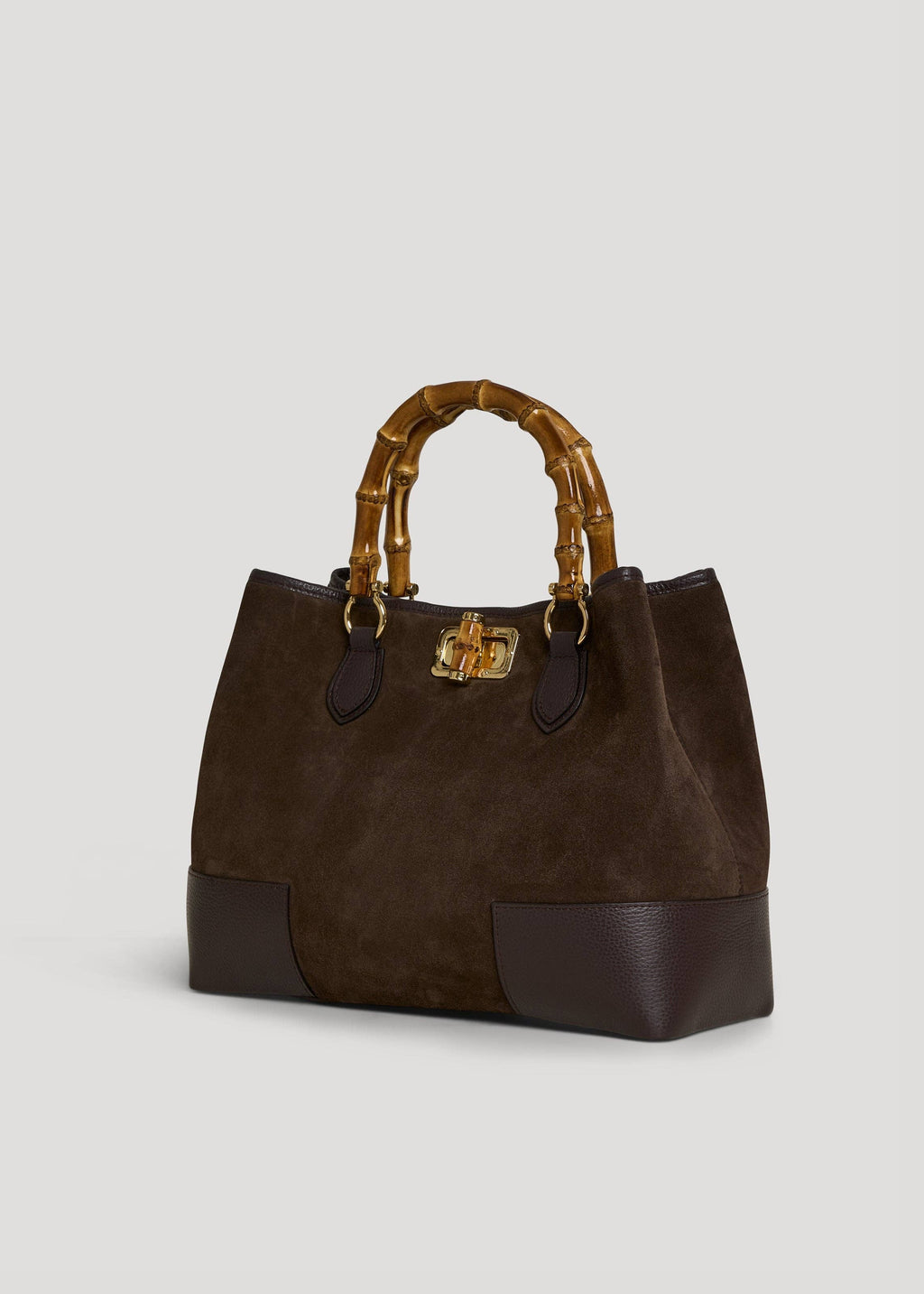 Bamboo Babe Bag in Dark Brown Suede and Leather