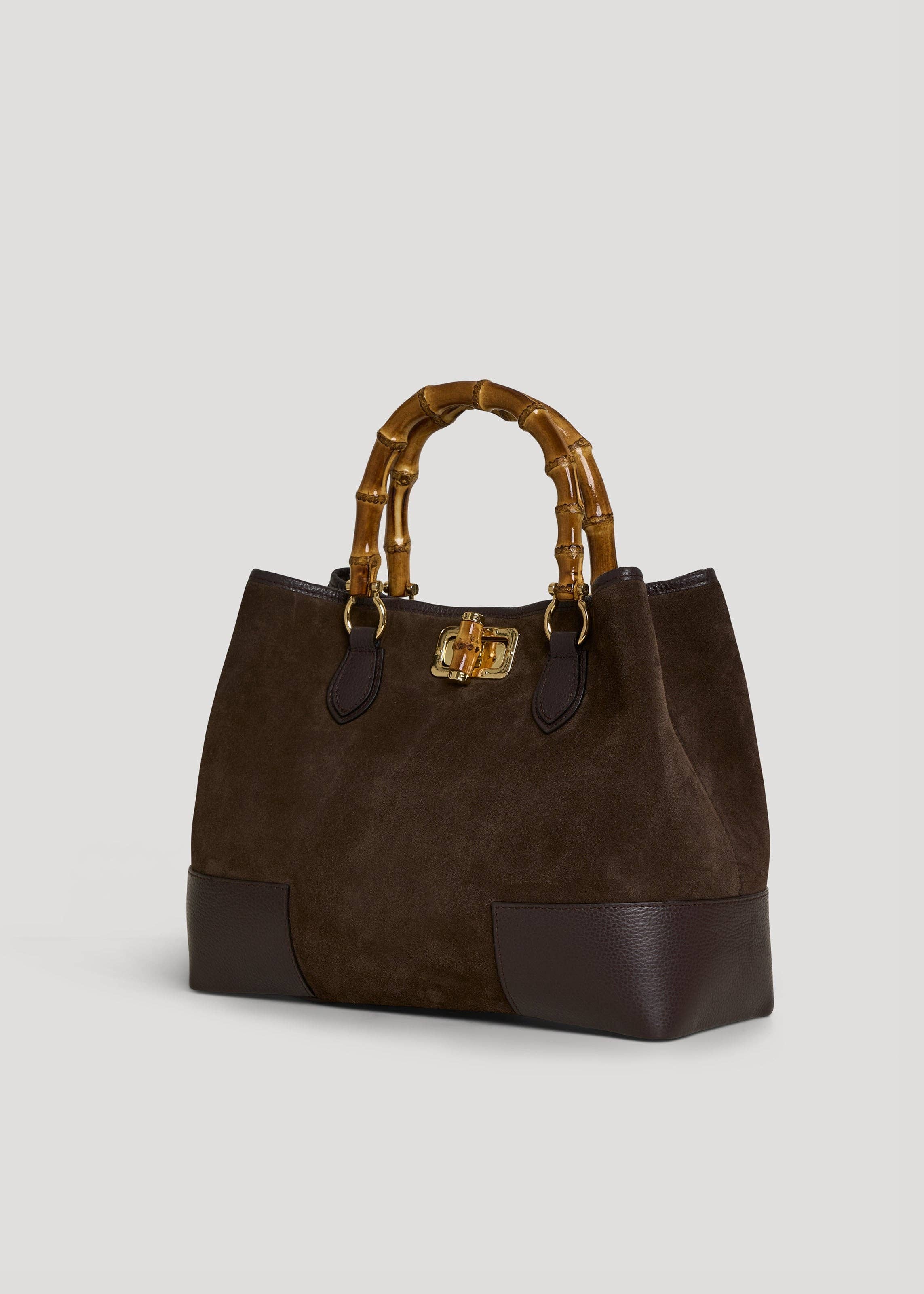 Bamboo Babe Bag in Dark Brown Suede and Leather