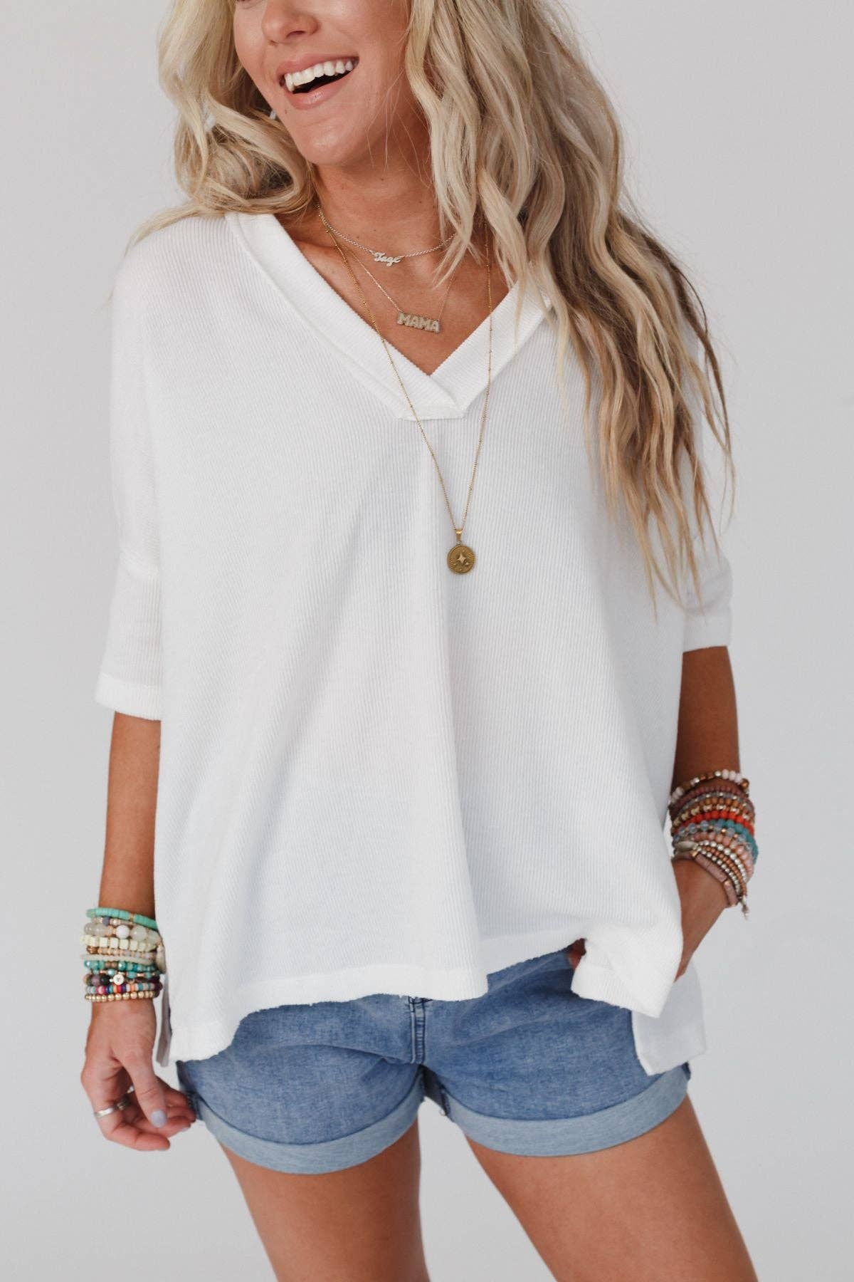 V Neck Ribbed Essential Tee
