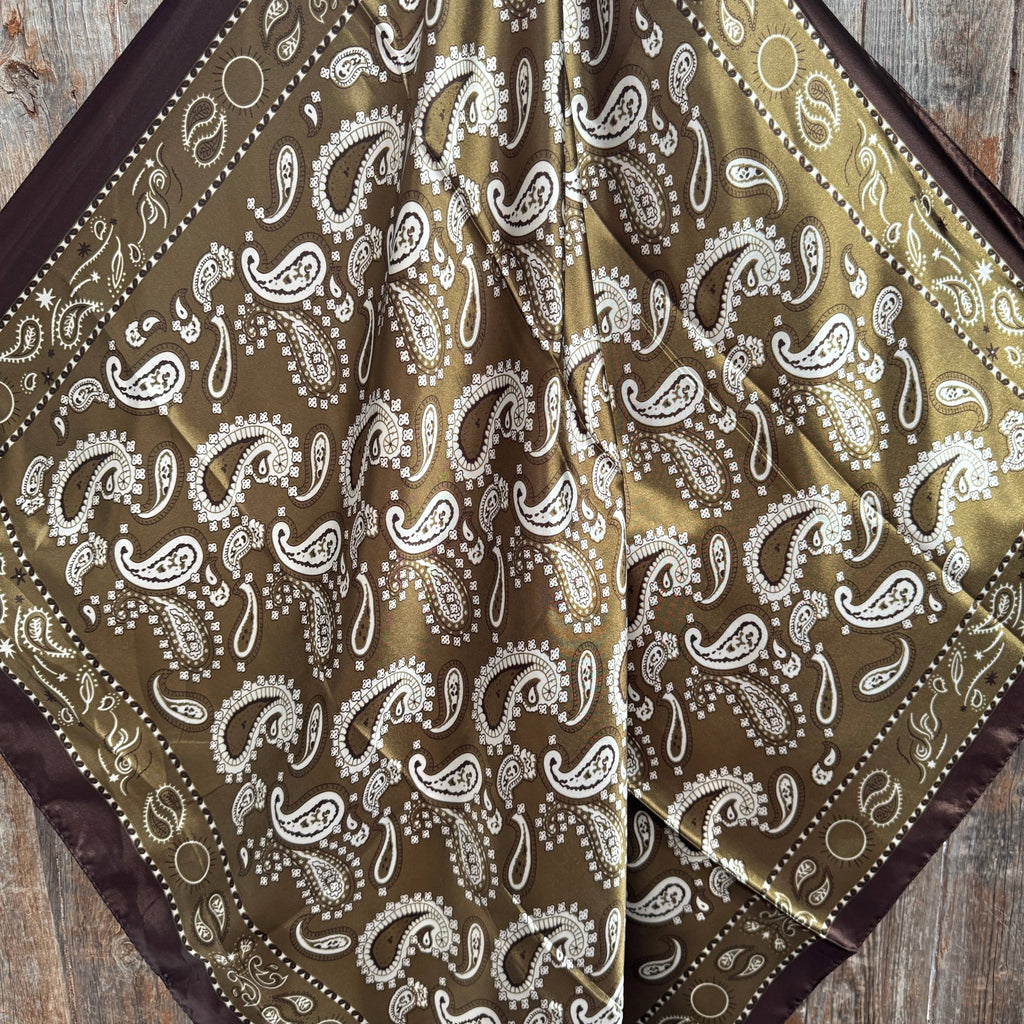 Sage and Brown Floral Paisley Wild Rag - Western Scarf
