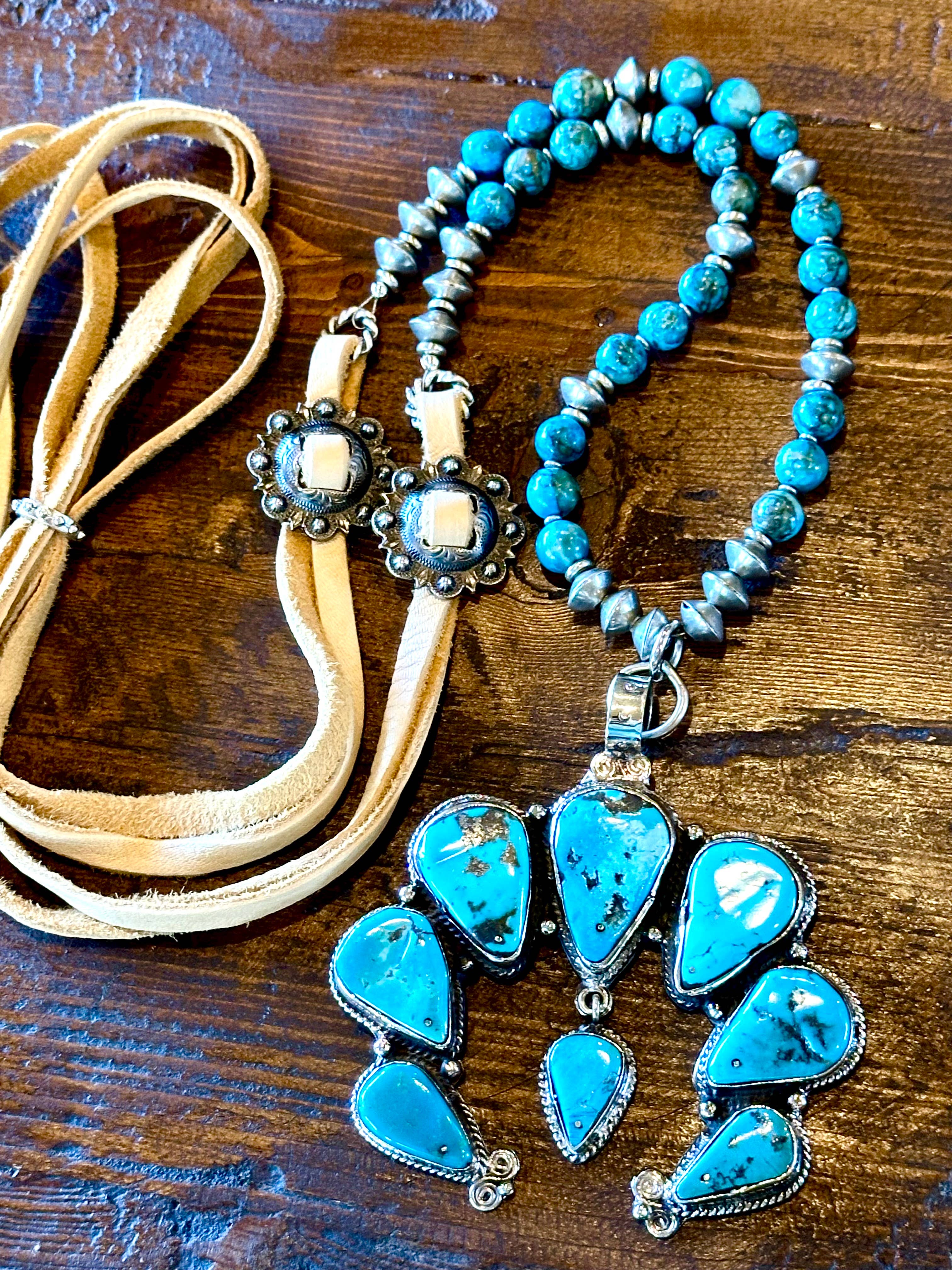 Adjustable Squash Blossom Necklace, Natural Blue Turquoise