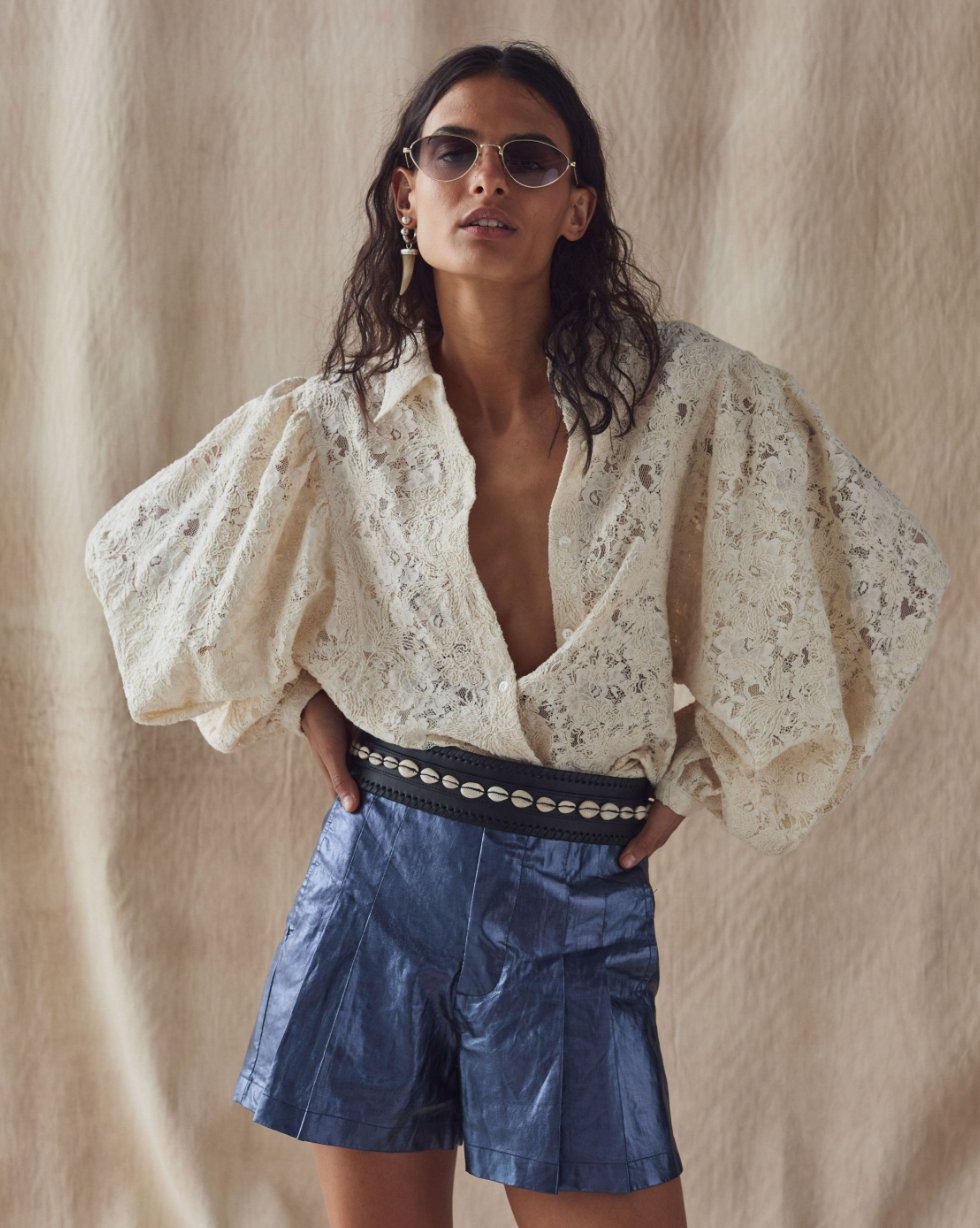 Claire Cotton Lace Shirt - Natural
