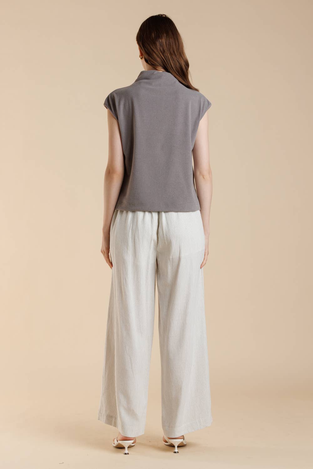 Soft Touch Brushed Knit Mock Neck Sleeveless Top