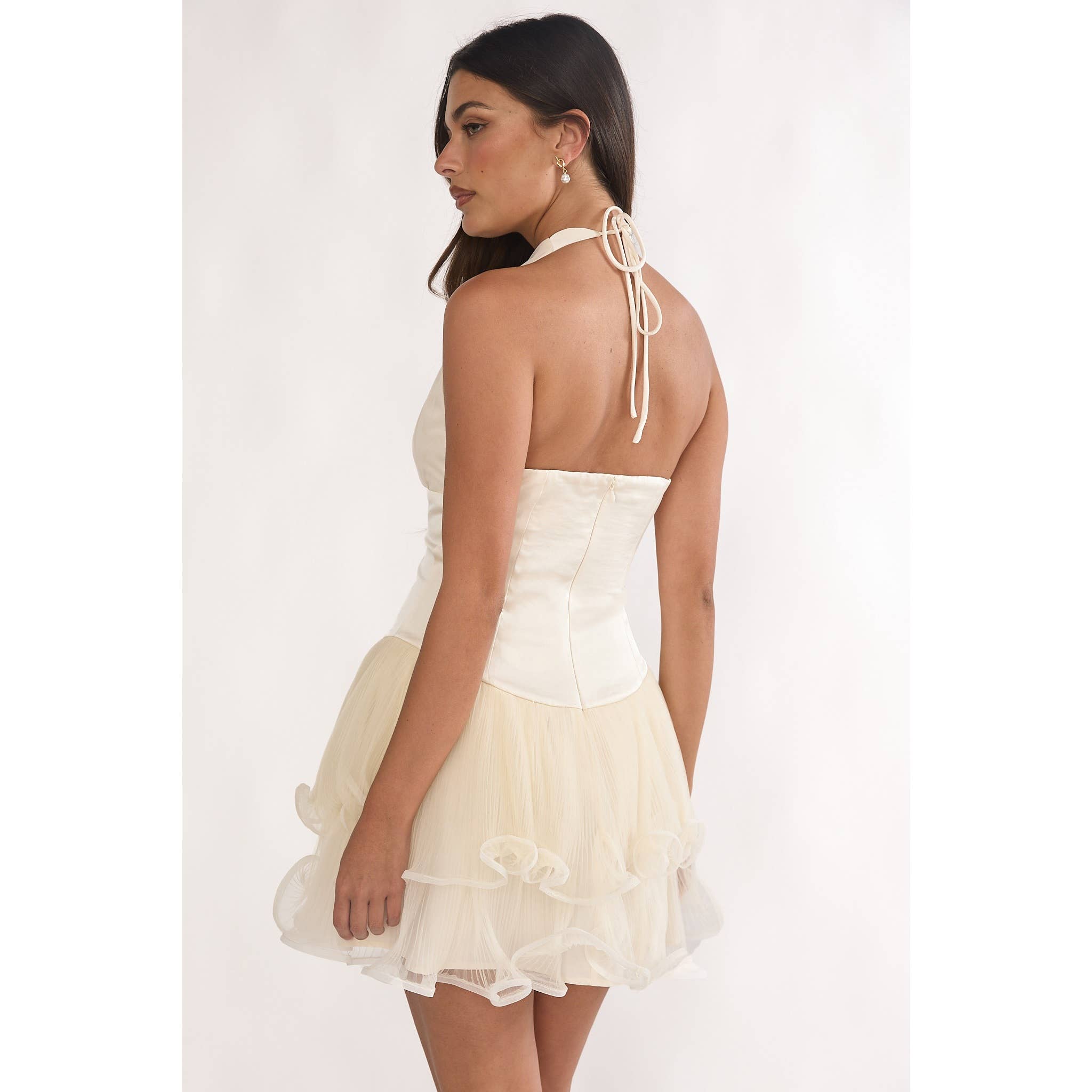 HALTER TULLE MINI DRESS