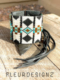 Western Leather Loom Gemstone Cuff Bracelet