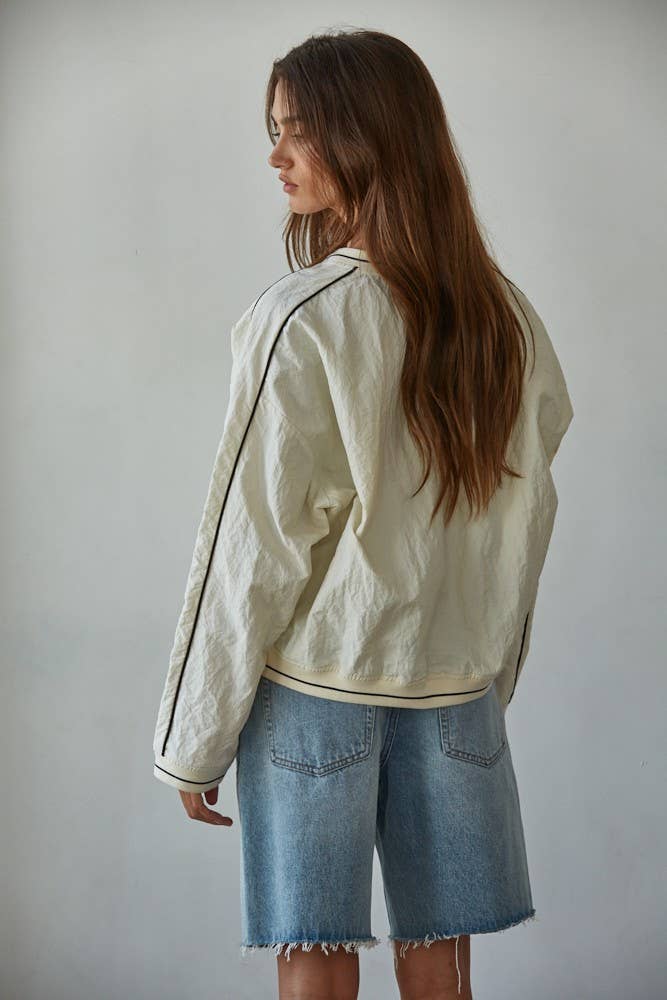 Wrinkled Texture V-Neck Long Sleeve Pull