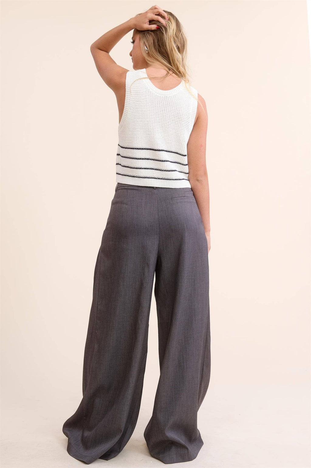 Trendy Low Waist  Wide Leg Pleated Trouser Pants