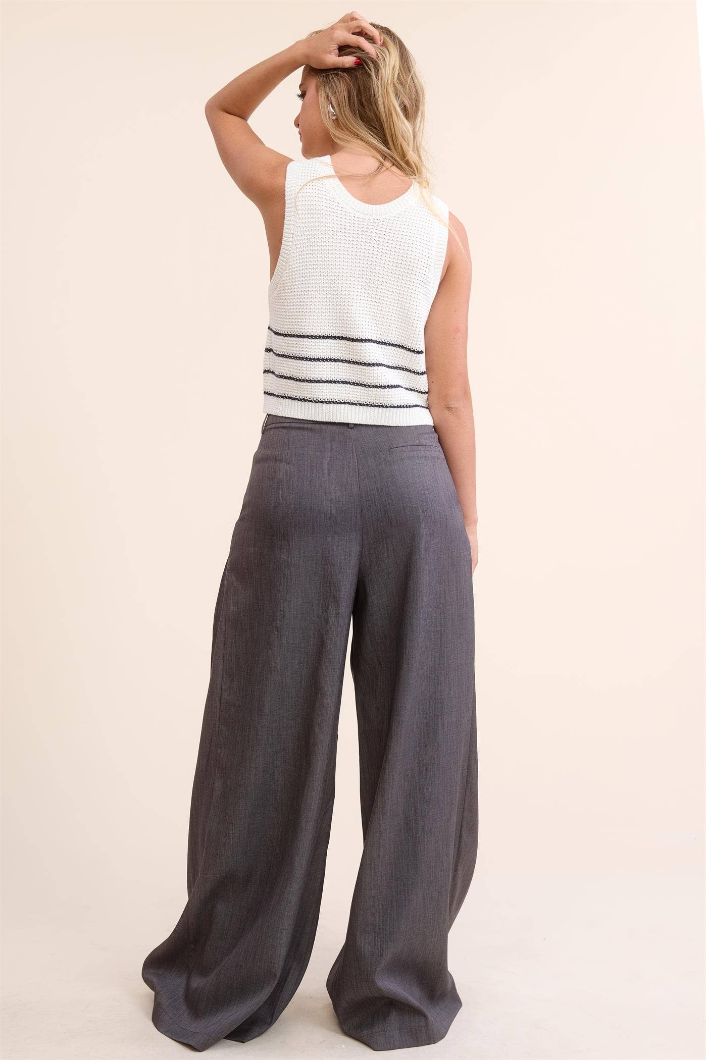 Trendy Low Waist  Wide Leg Pleated Trouser Pants