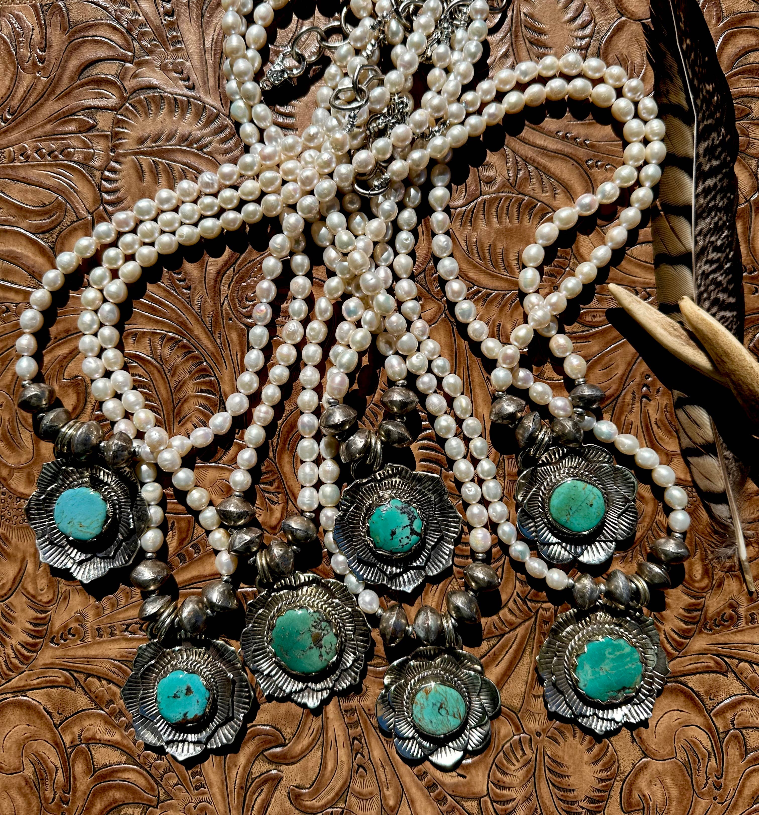 Turquoise and Pearl Blossom Necklace