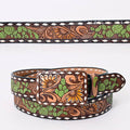 Handtooled Leather Belt - Cactus Green Accents