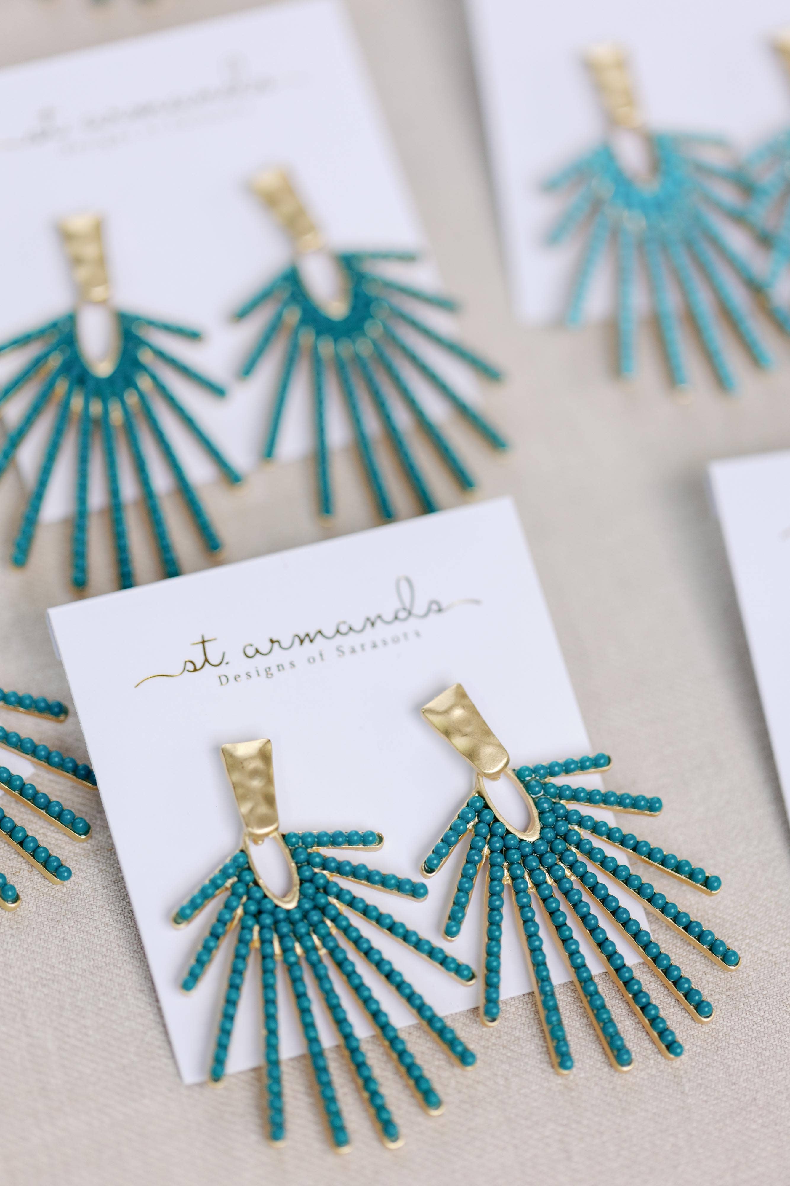 Turquoise Sunburst Statement Drop Earrings