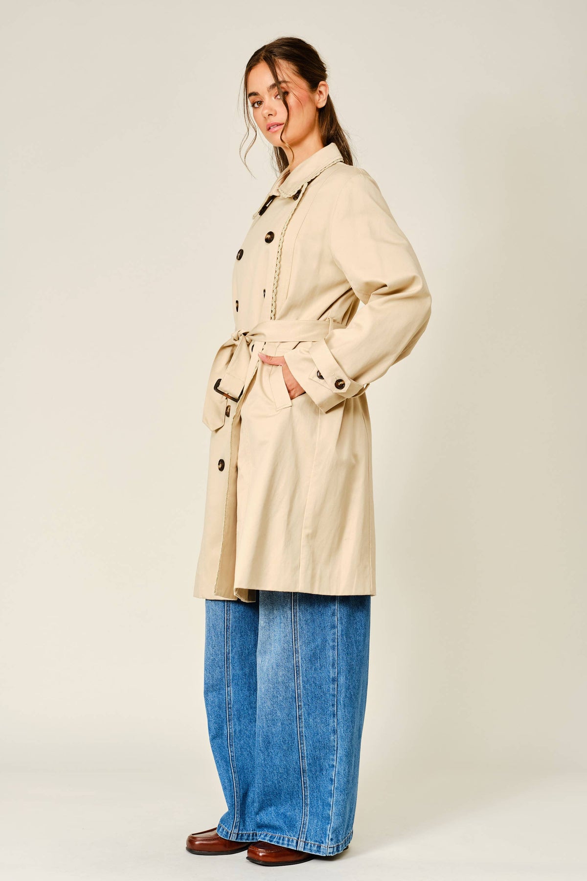 LACE BELTED MIDI TRENCH COAT