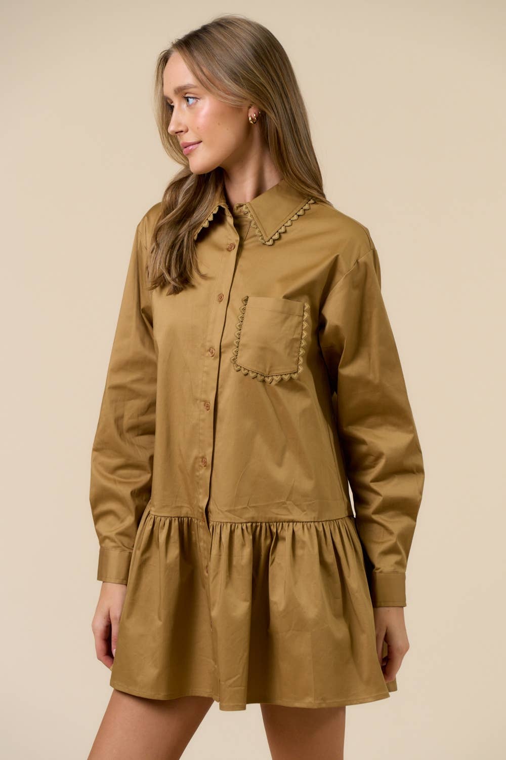 Classic Long Sleeve Button-Up Collared Dress