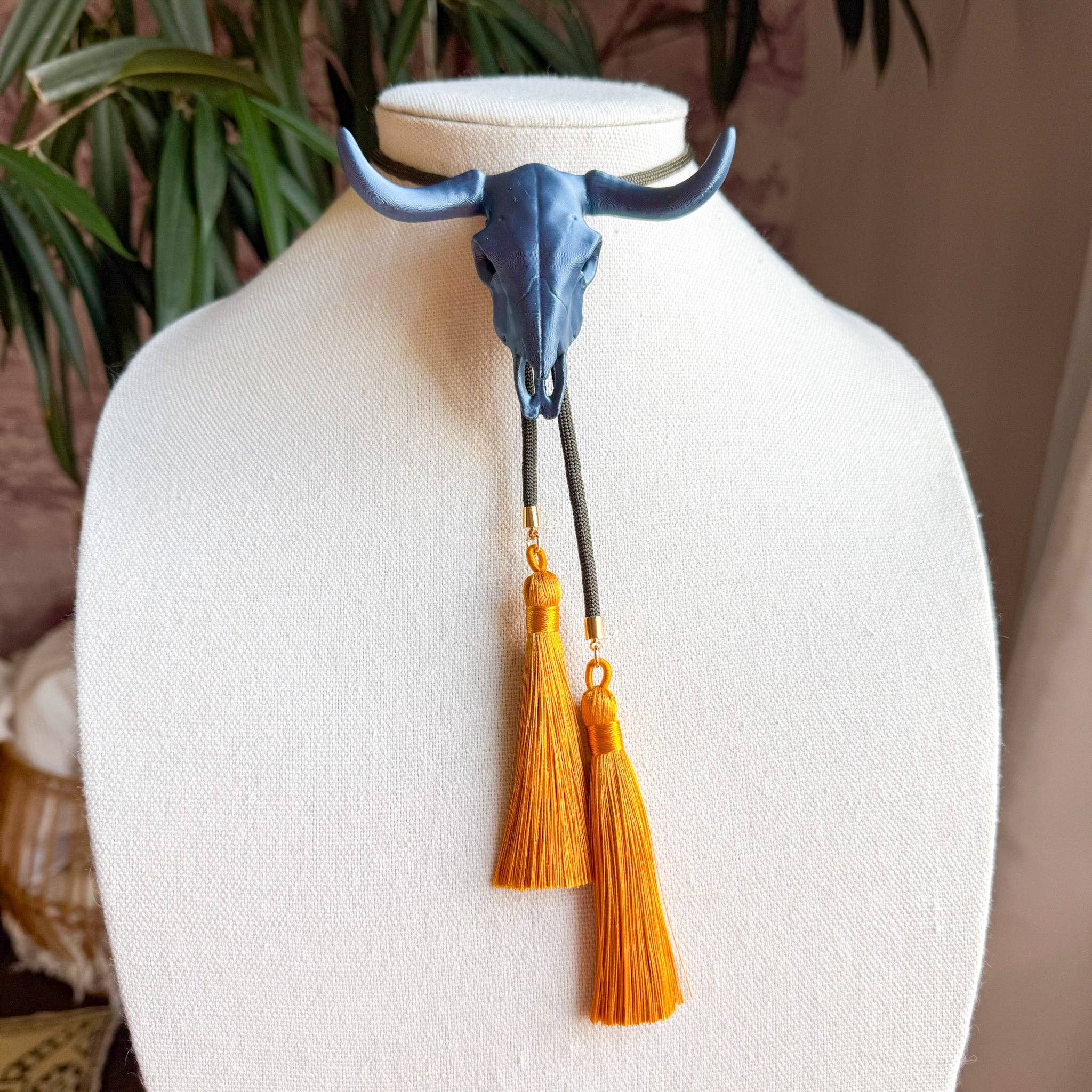Longhorn Bolo Storm Blue with Olive Green & Golden Yellow