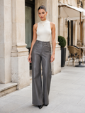 Faux Leather Wide-Leg Pants