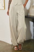 Stretchy woven pin-tuck wide legged pants