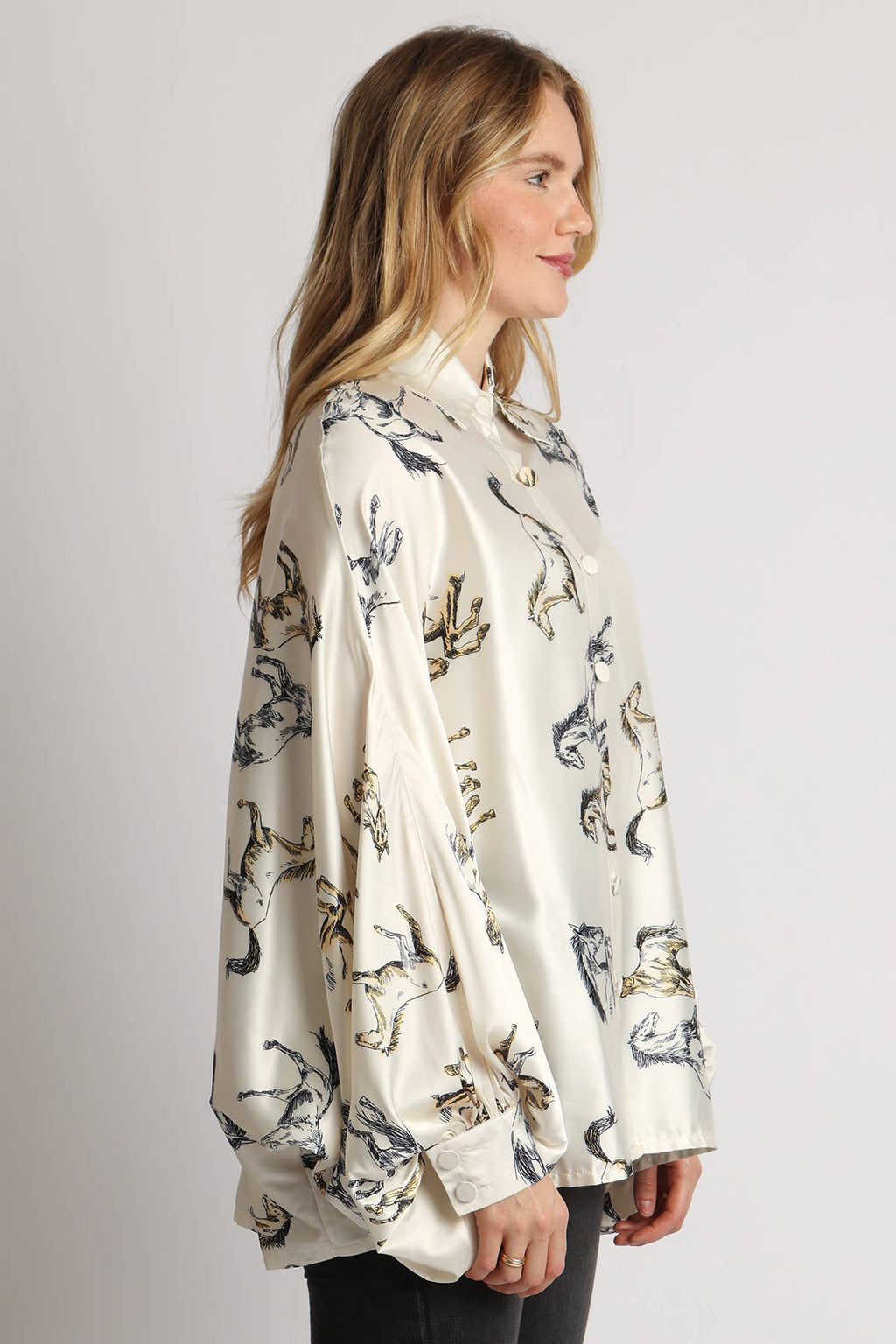 Horse Printed Satin Blouse