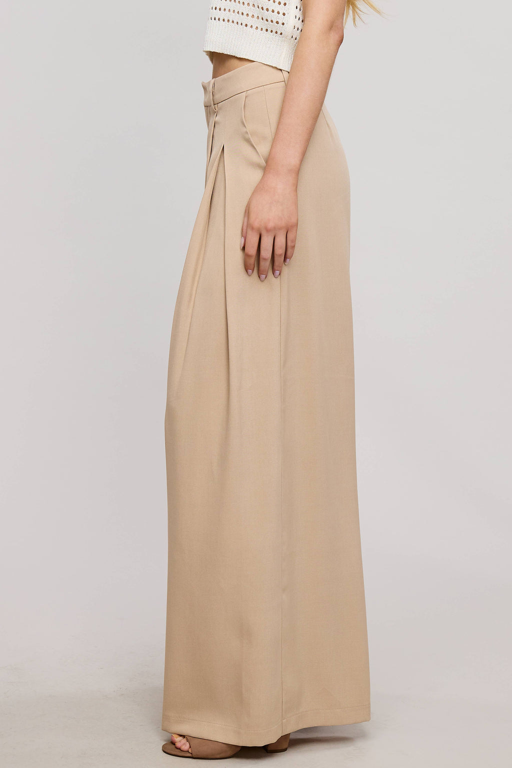 Trendy Low Waist  Wide Leg Pleated Trouser Pants