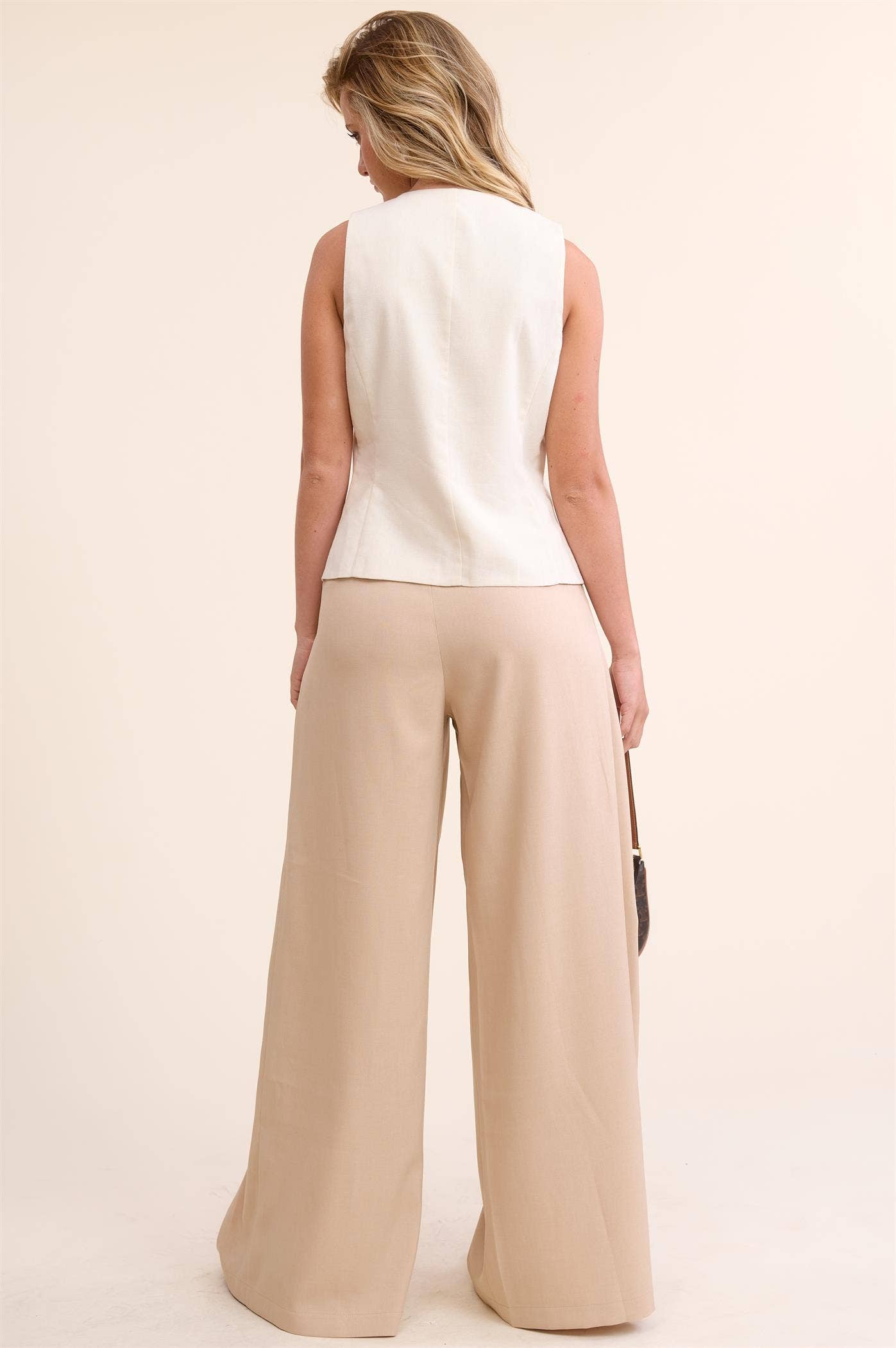Trendy Low Waist  Wide Leg Pleated Trouser Pants
