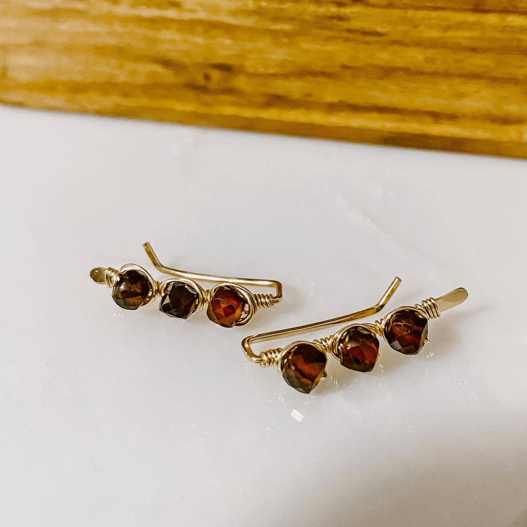Ember Glow Garnet Ear Climbers