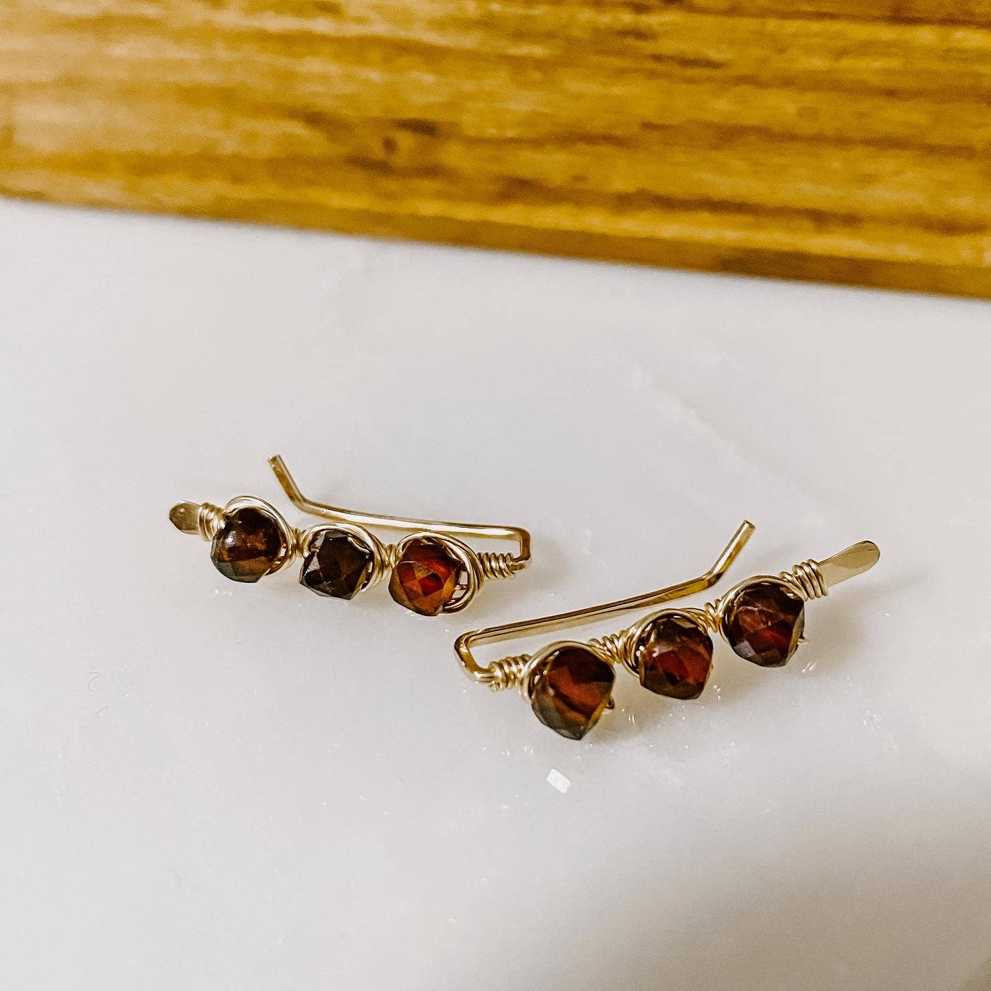 Ember Glow Garnet Ear Climbers