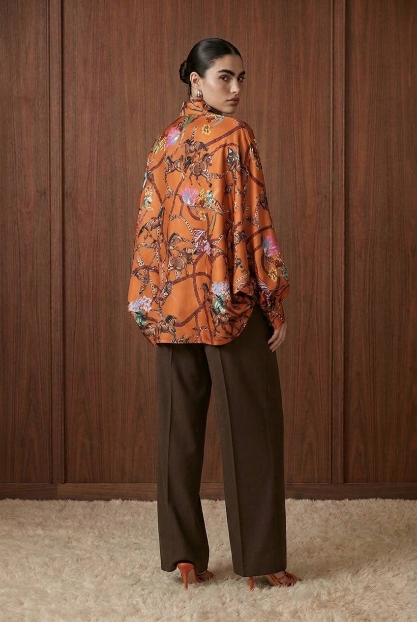 Draped Equestrian Satin Blouse