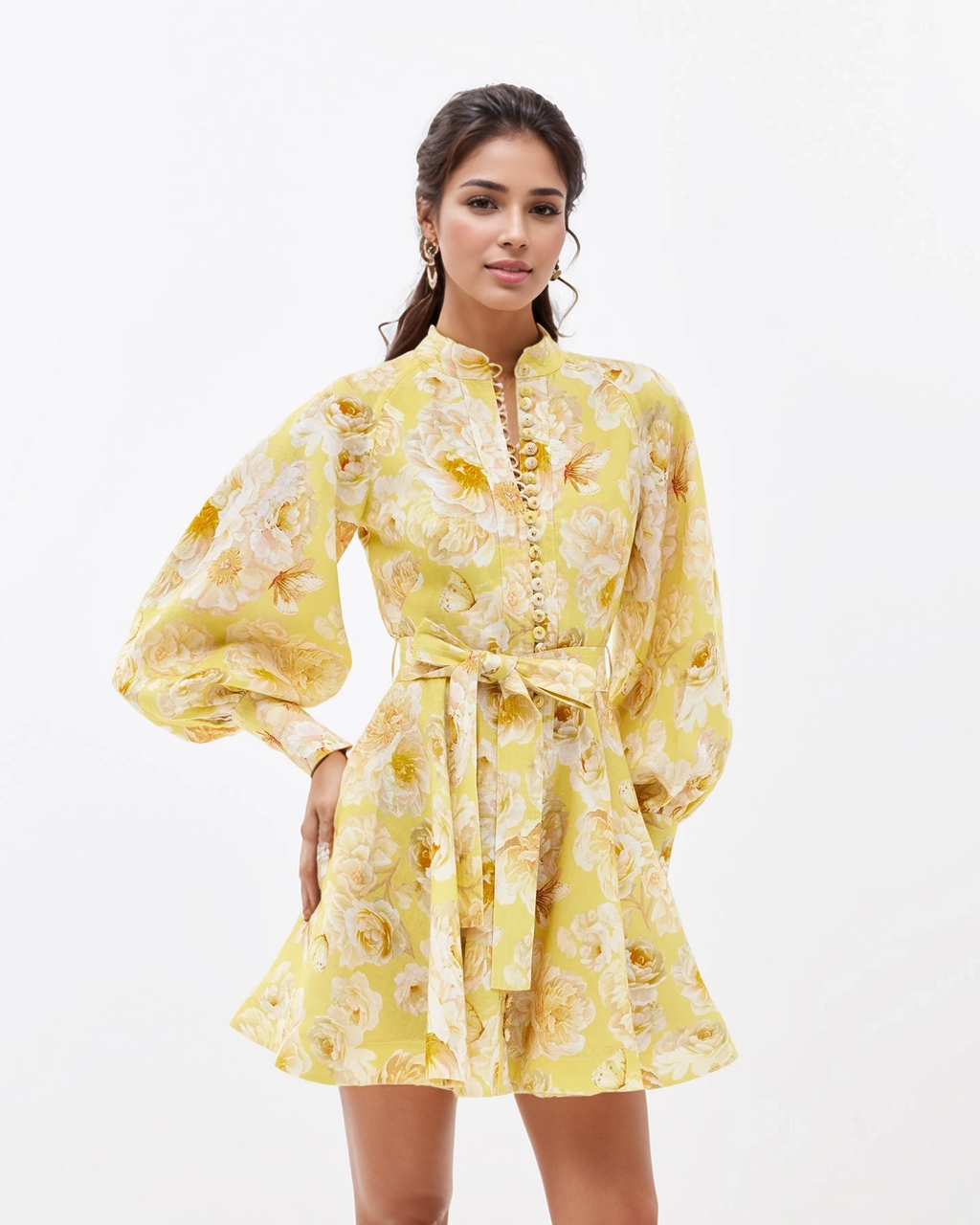 Lantern Sleeve Belted Dress